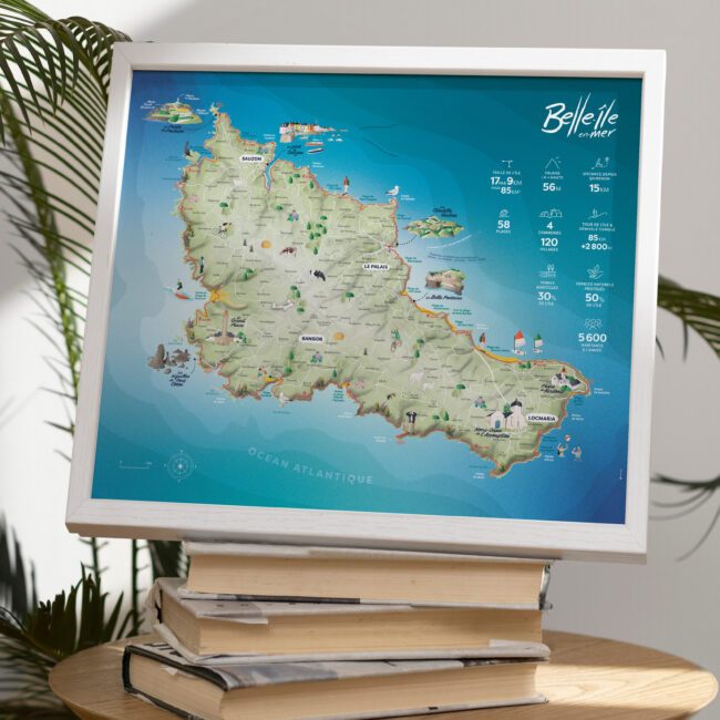 Illustration cartographique des sentiers côtiers et du patrimoine de Belle-Île