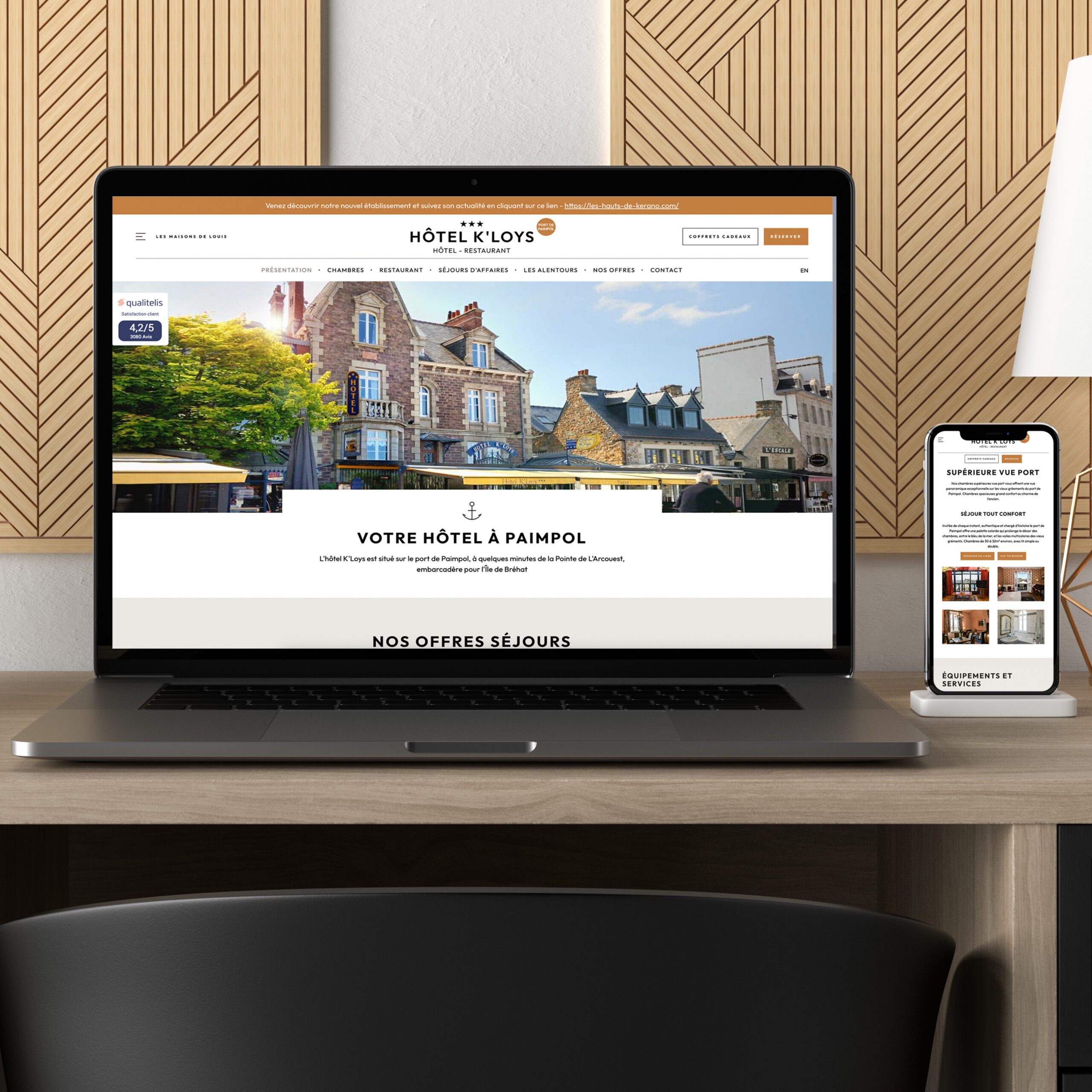 Création site internet responsive Hôtel K'loys Paimpol design hôtelier optimisé pour la réservation