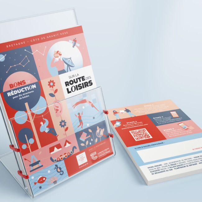 Design graphique du dépliant Sur la Route des Loisirs Côte de Granit Rose (réductions)