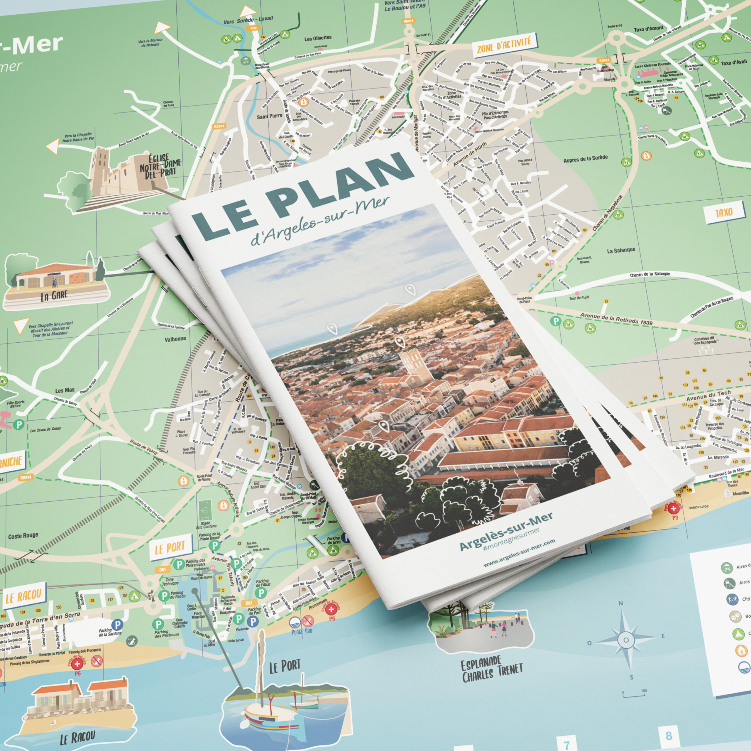 Conception du plan de ville illustré pour la commune d'Argelès-sur-Mer (Pyrénées-Orientales)